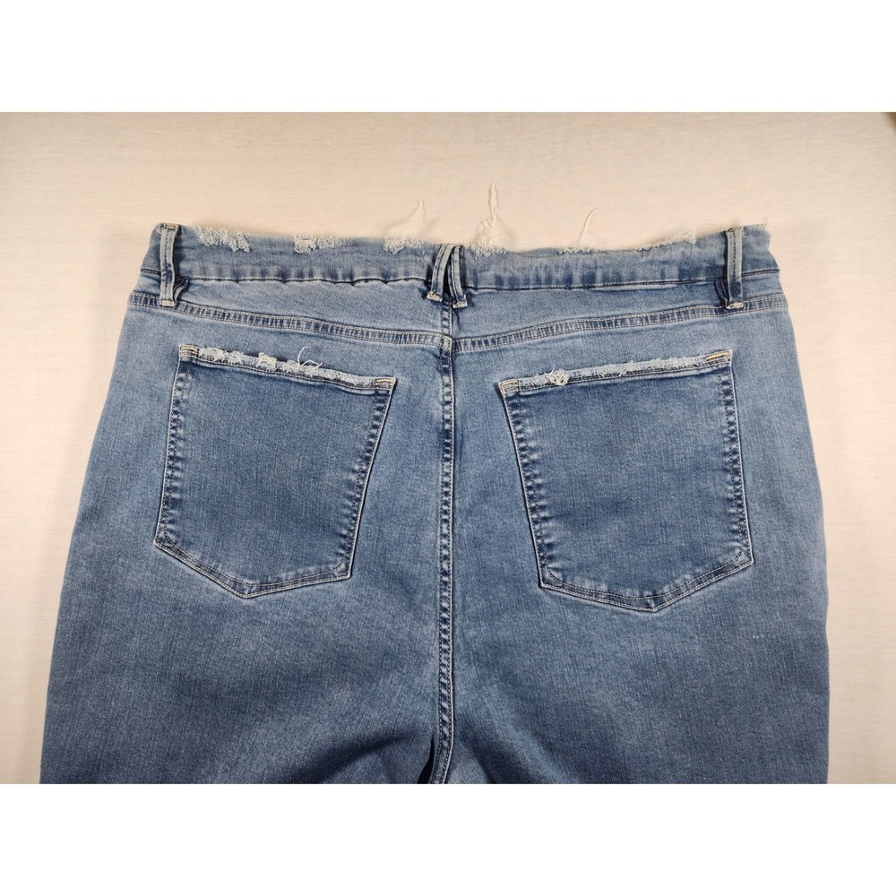 Good American Good Legs Flare Jeans Blue Button Fly Raw Hem Boho Chic Size 24 - Picture 9 of 10